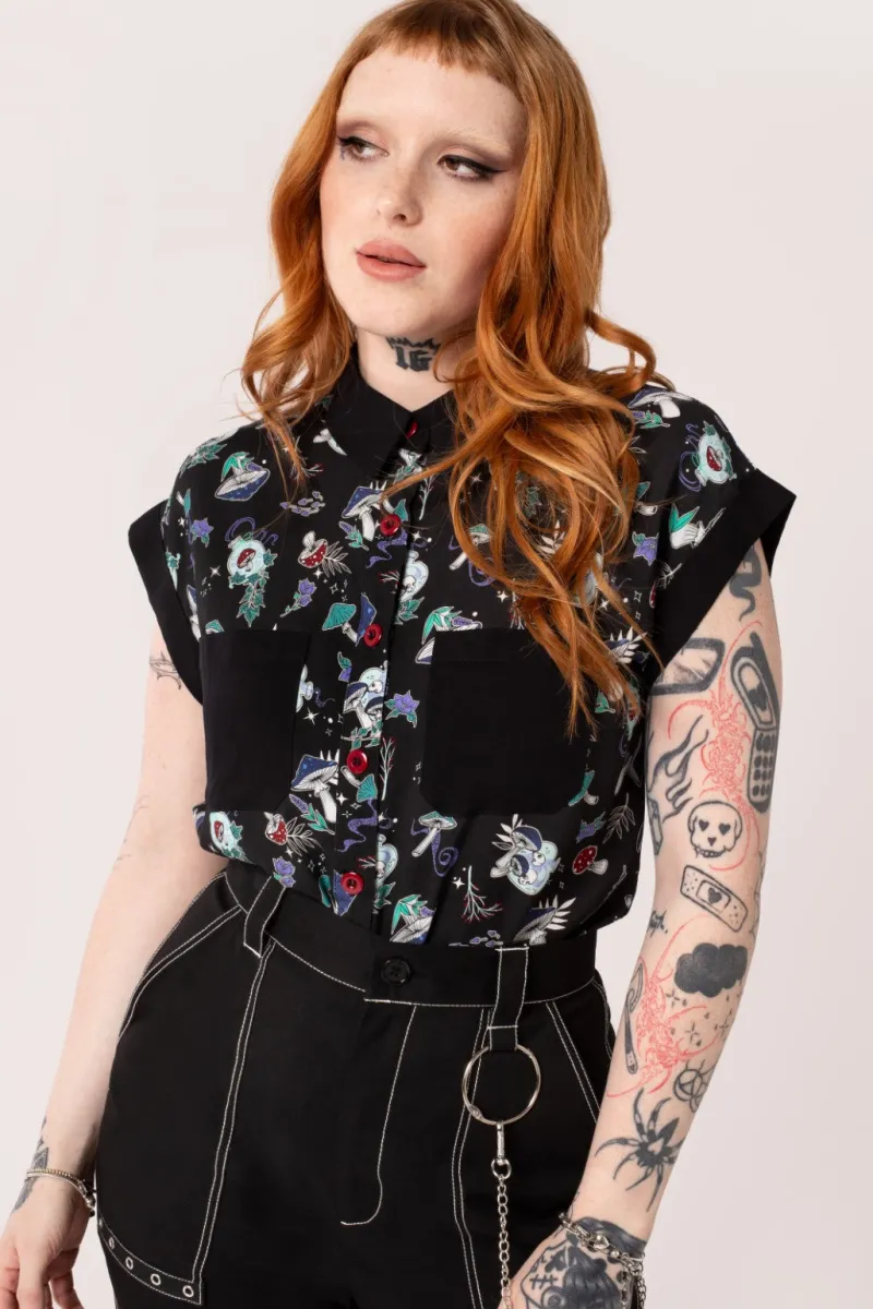 Hell Bunny Tops|Blouses>Amanita Shirt Black