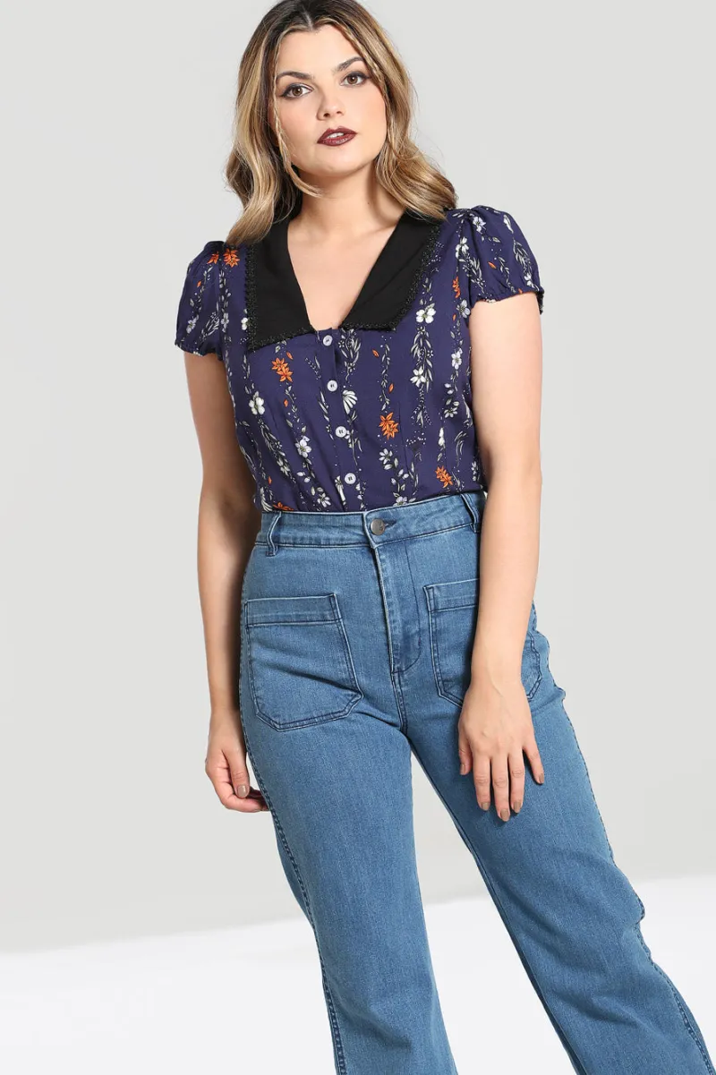 Hell Bunny Tops|Blouses>Asta Blouse Blue