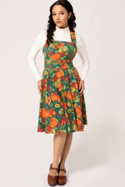 Hell Bunny Dresses|Vintage Dresses>Autumn Pinafore Dress Green