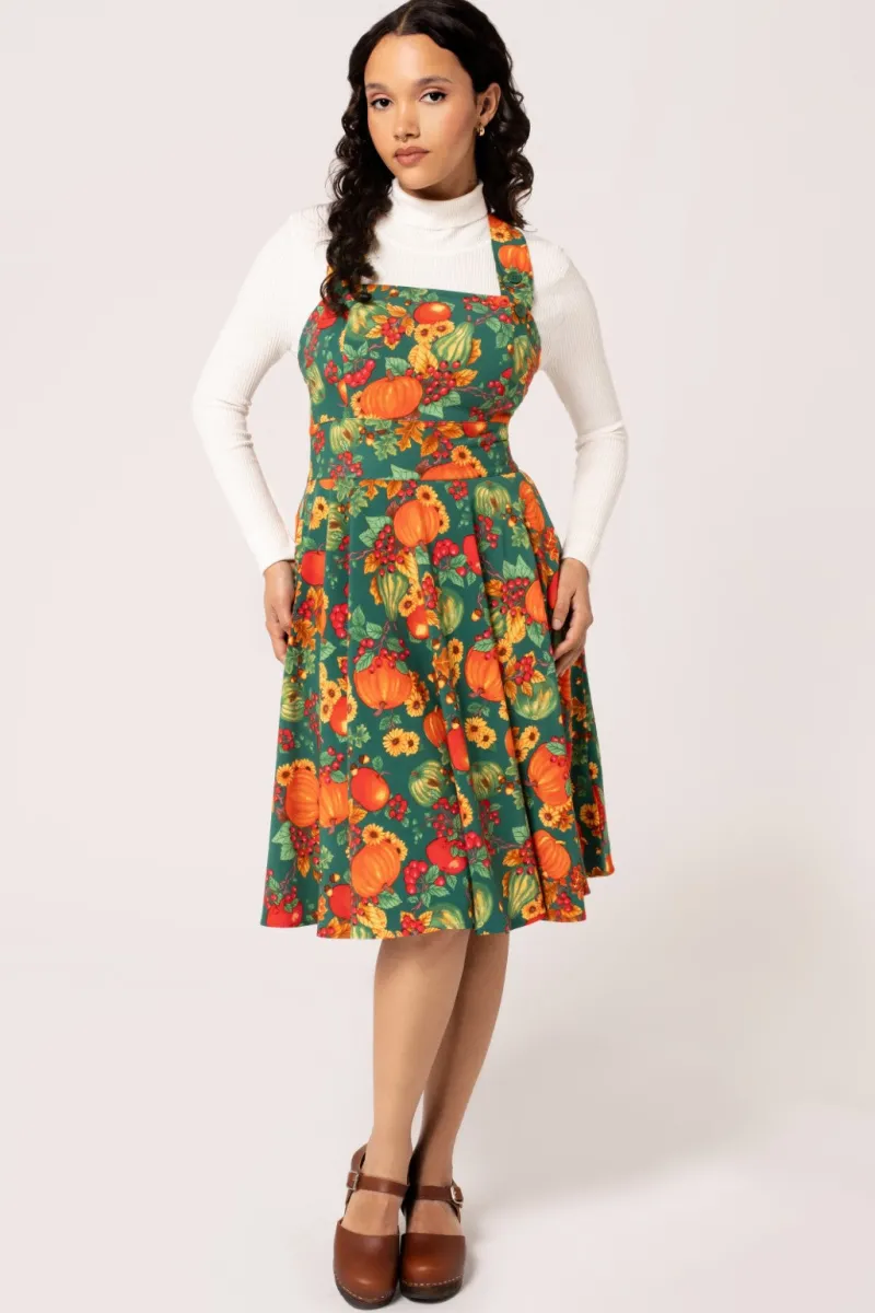 Hell Bunny Dresses|Vintage Dresses>Autumn Pinafore Dress Green