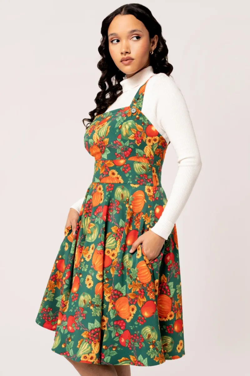 Hell Bunny Dresses|Vintage Dresses>Autumn Pinafore Dress Green