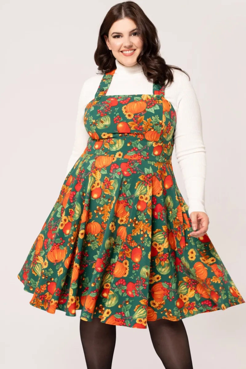 Hell Bunny Dresses|Vintage Dresses>Autumn Pinafore Dress Green