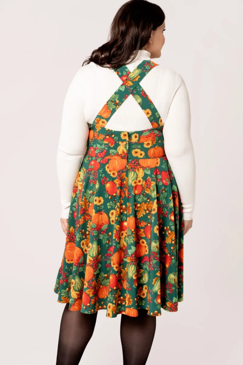 Hell Bunny Dresses|Vintage Dresses>Autumn Pinafore Dress Green