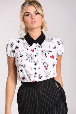 Hell Bunny Tops|Blouses>Avery Blouse White