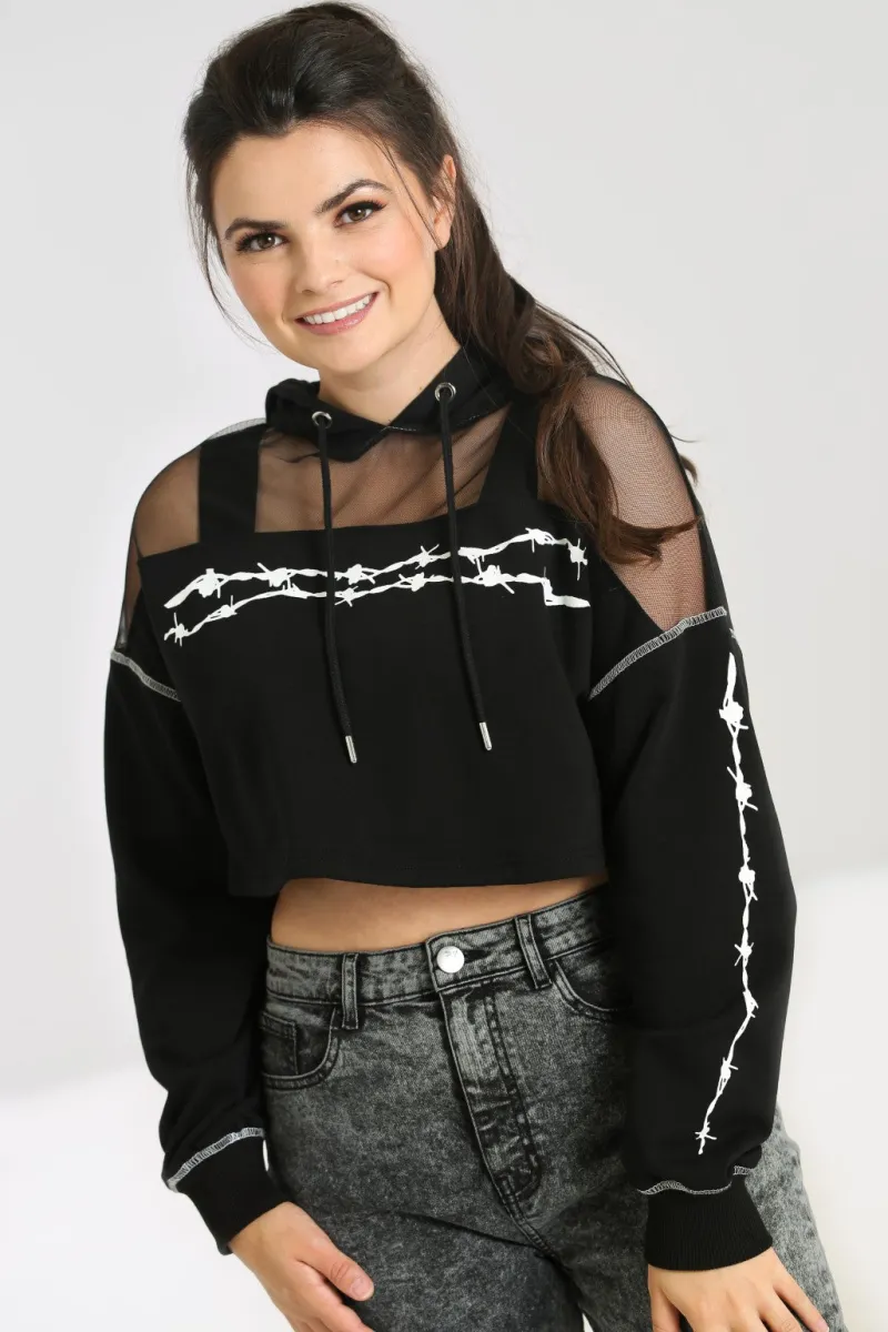 Hell Bunny Tops|Knitwear>Barbed Wire Hoodie Black