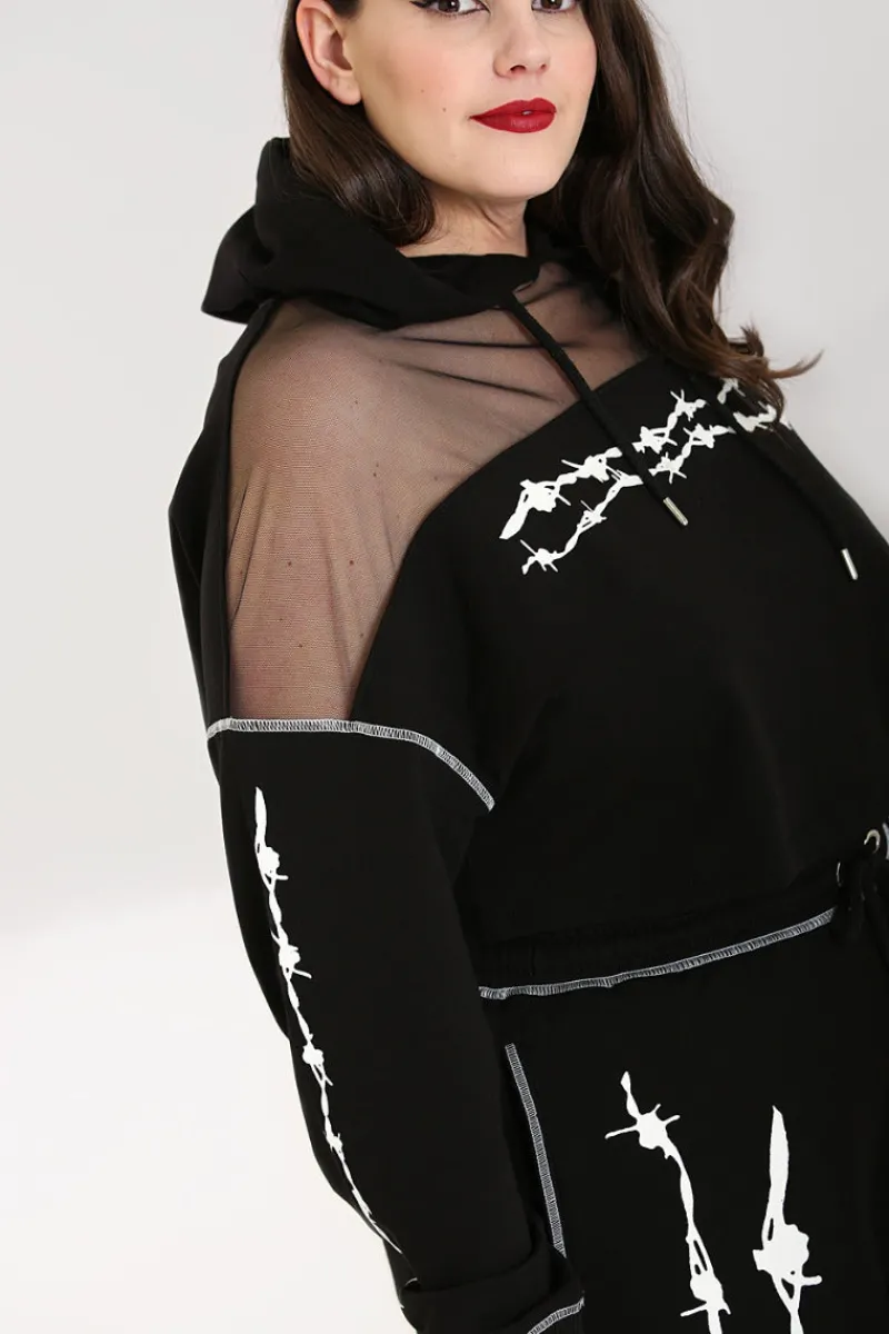 Hell Bunny Tops|Knitwear>Barbed Wire Hoodie Black