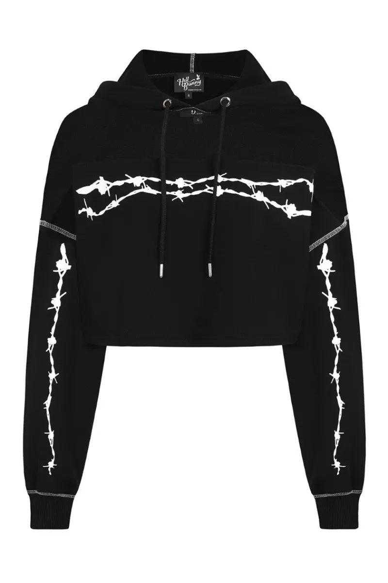 Hell Bunny Tops|Knitwear>Barbed Wire Hoodie Black