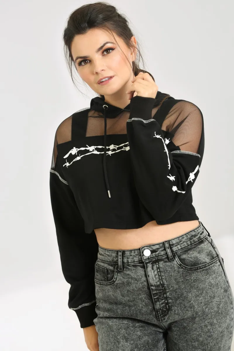 Hell Bunny Tops|Knitwear>Barbed Wire Hoodie Black