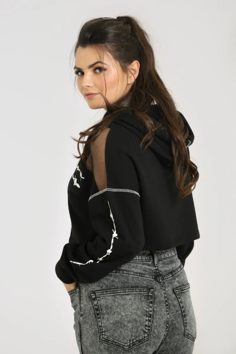 Hell Bunny Tops|Knitwear>Barbed Wire Hoodie Black