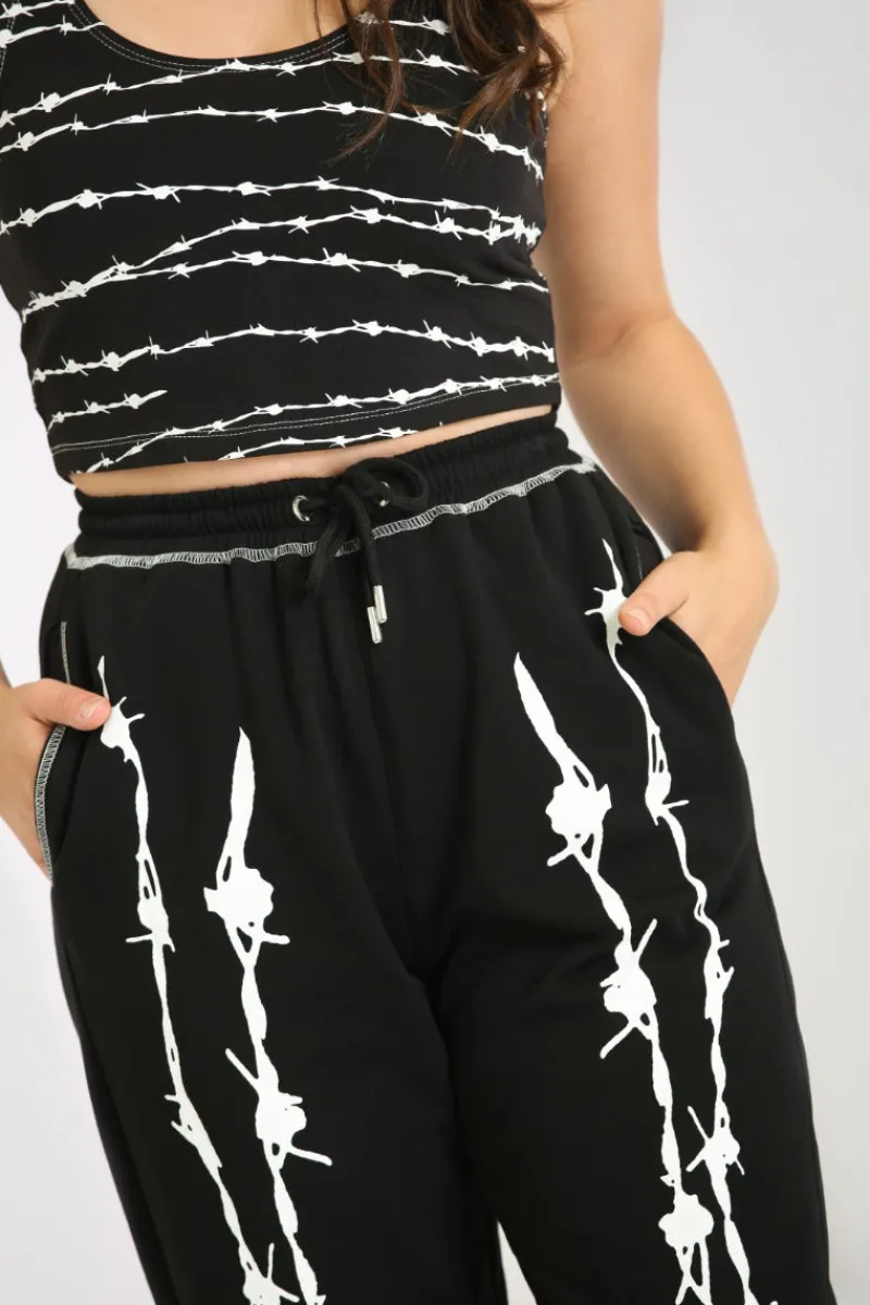 Hell Bunny Trousers & Shorts|Trousers & Shorts>Barbed Wire Joggers Black