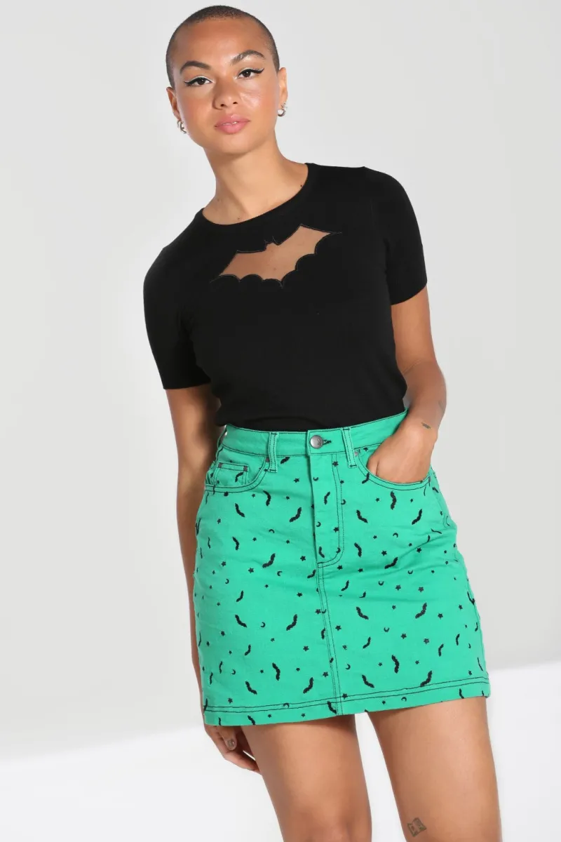 Hell Bunny Skirts|Denim>Bat Mini Skirt