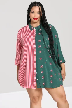 Hell Bunny Tops|Blouses>Beth Oversized Shirt Green