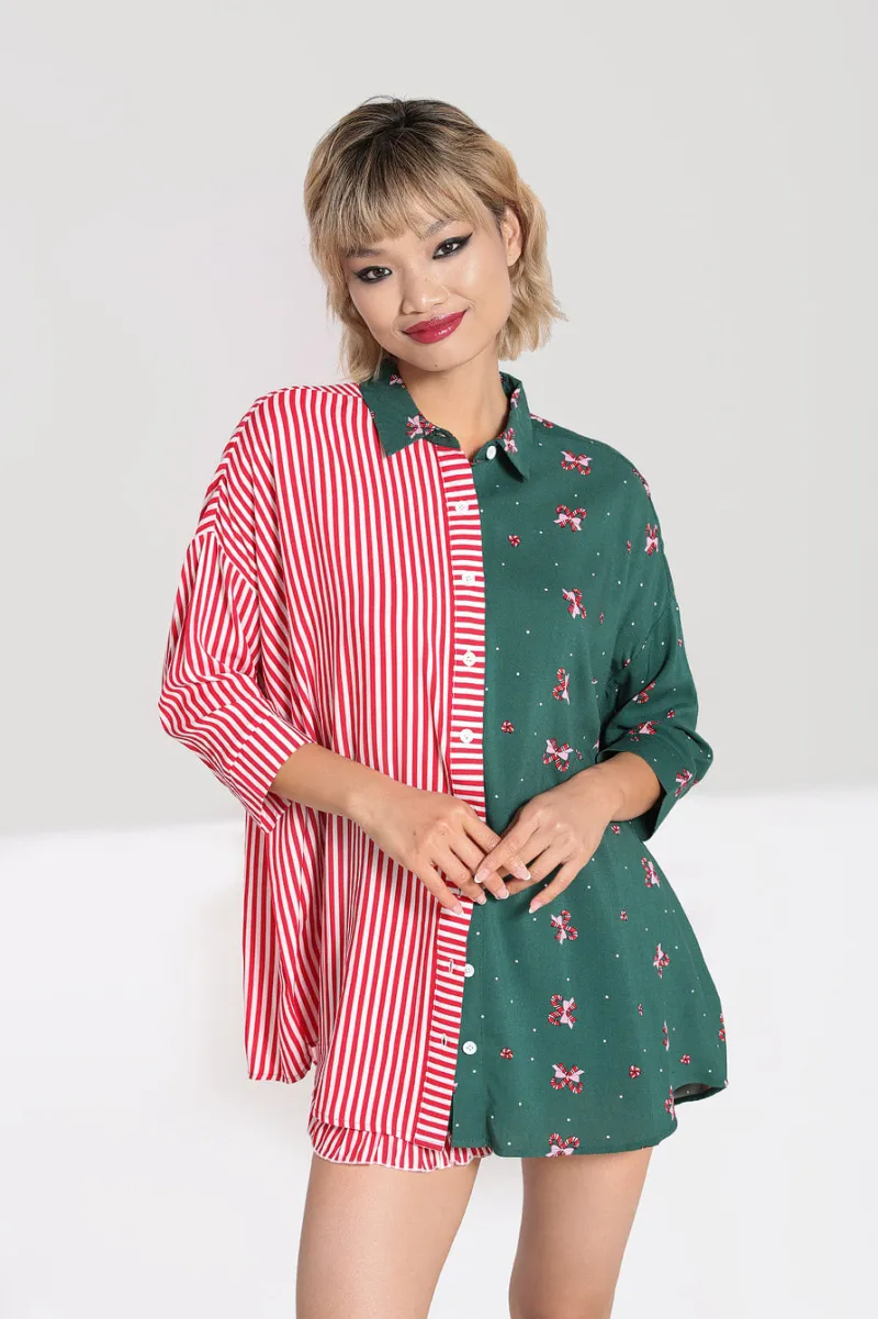 Hell Bunny Tops|Blouses>Beth Oversized Shirt Green