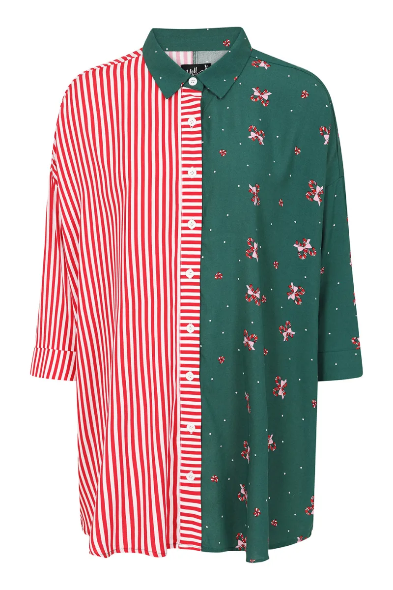 Hell Bunny Tops|Blouses>Beth Oversized Shirt Green