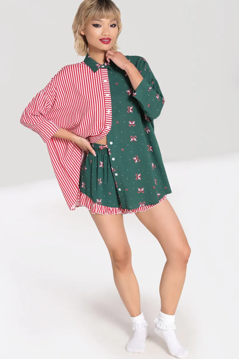 Hell Bunny Tops|Blouses>Beth Oversized Shirt Green