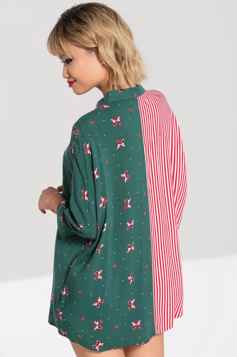Hell Bunny Tops|Blouses>Beth Oversized Shirt Green