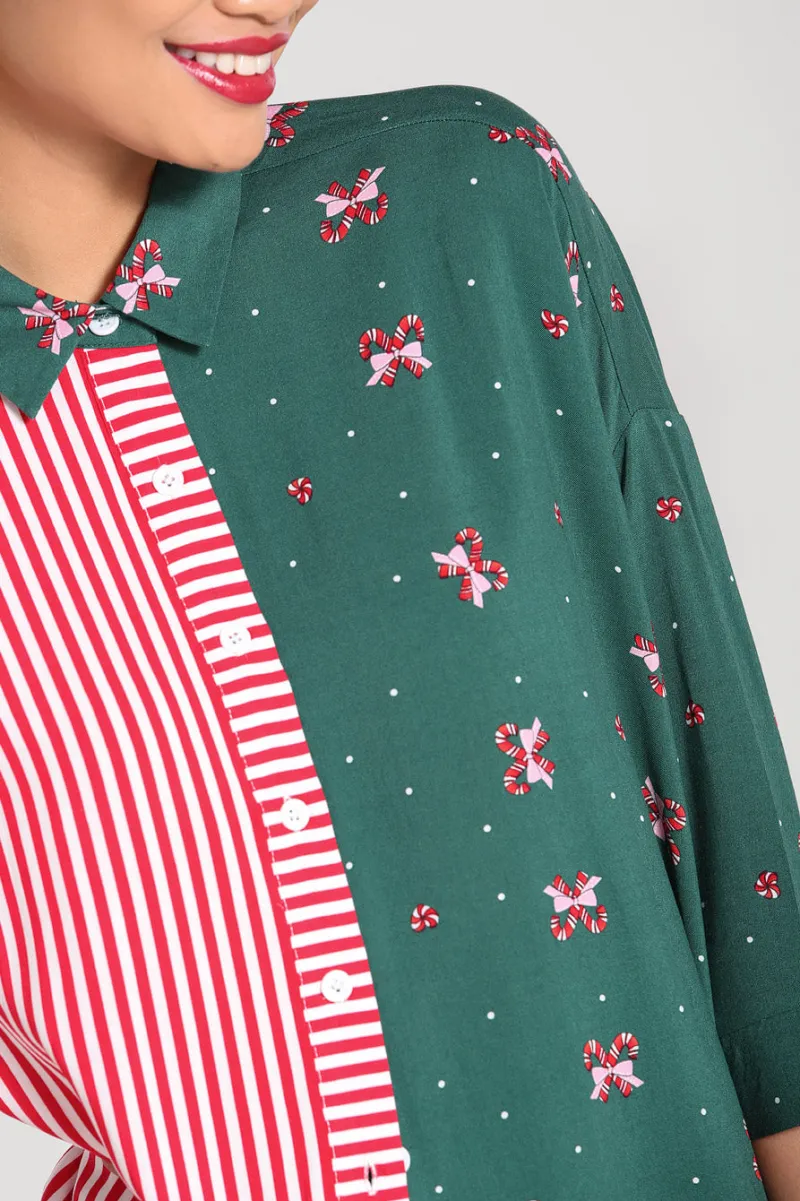 Hell Bunny Tops|Blouses>Beth Oversized Shirt Green