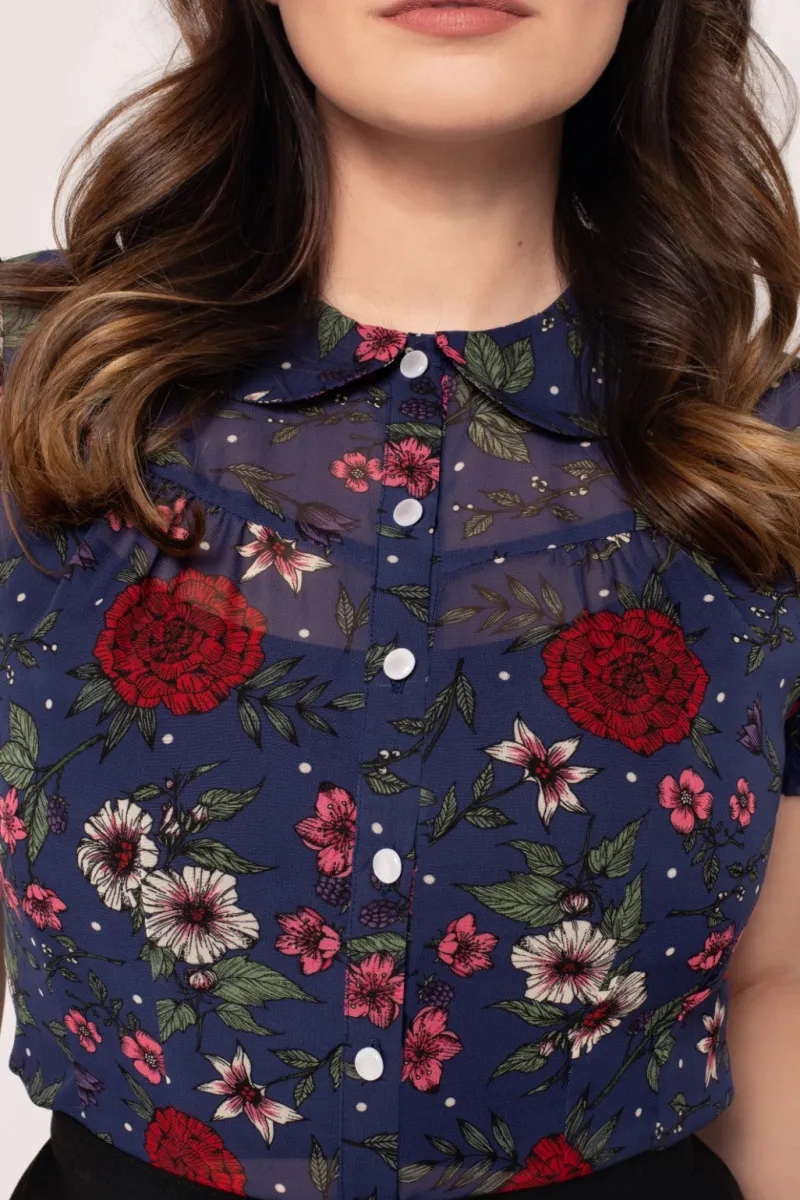 Hell Bunny Tops|Blouses>Camellia Blouse Blue