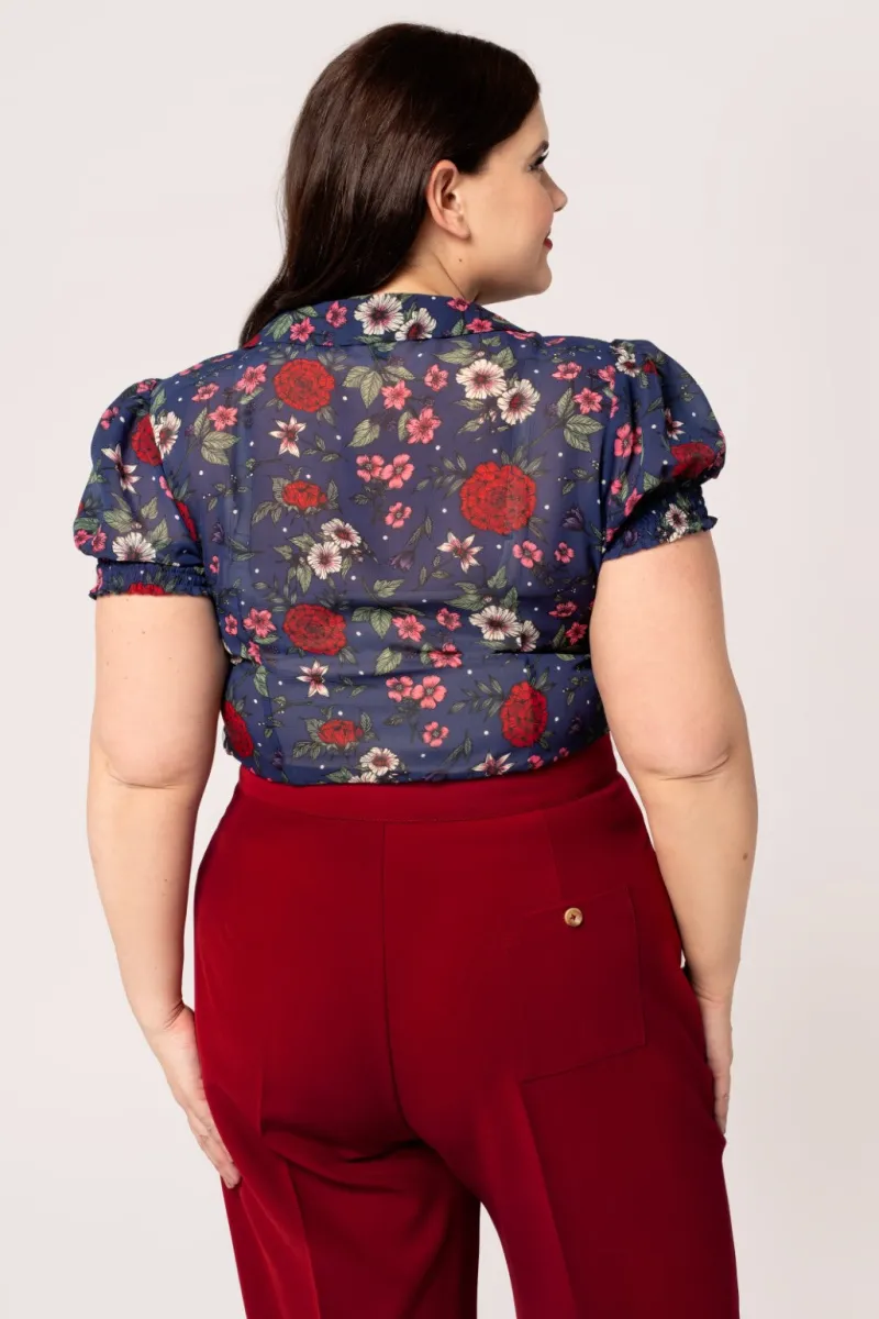 Hell Bunny Tops|Blouses>Camellia Blouse Blue