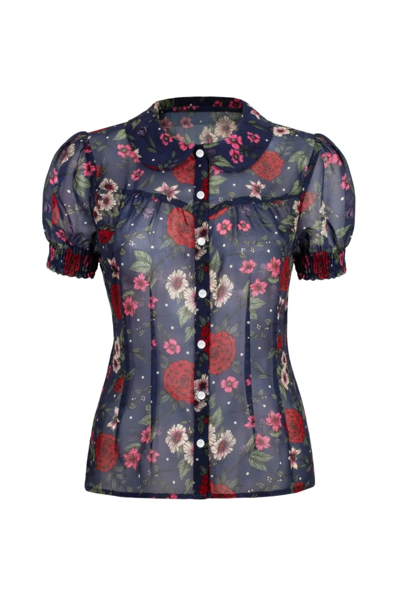 Hell Bunny Tops|Blouses>Camellia Blouse Blue