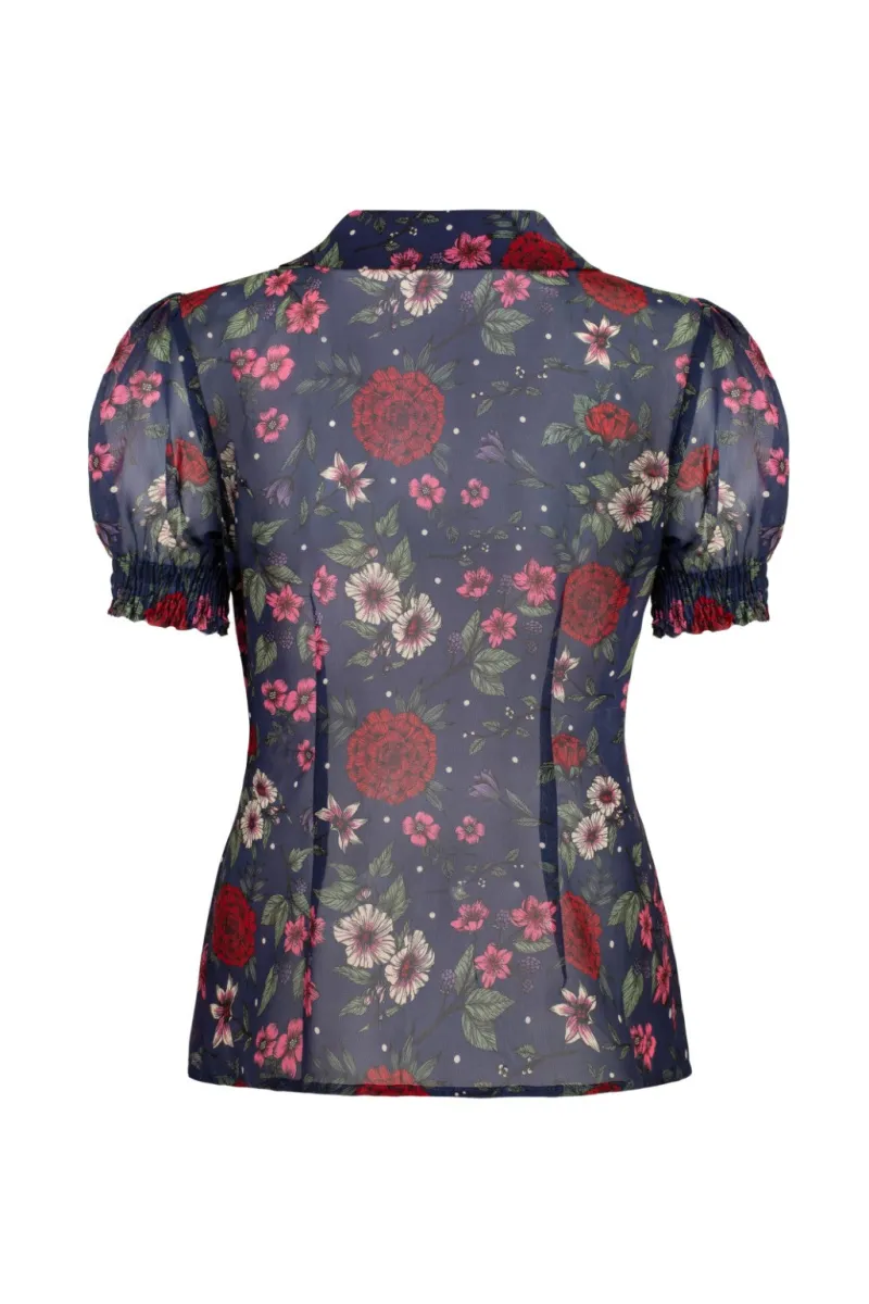 Hell Bunny Tops|Blouses>Camellia Blouse Blue