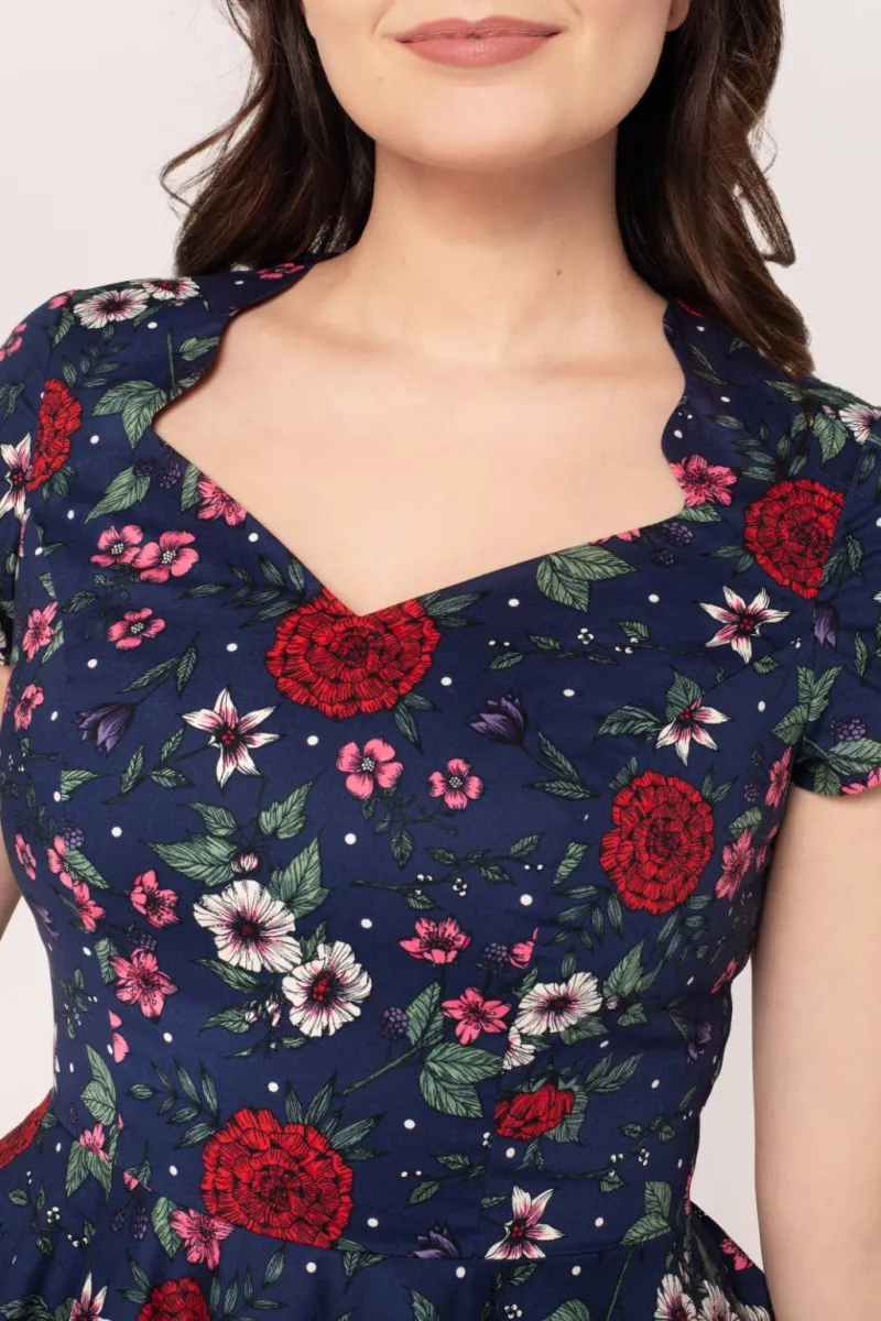 Hell Bunny Dresses|Vintage Dresses>Camellia Midi Dress Blue
