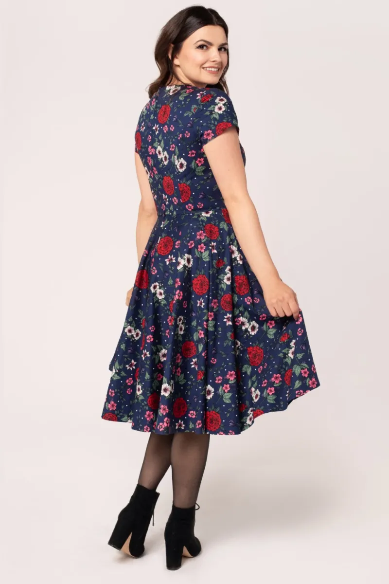 Hell Bunny Dresses|Vintage Dresses>Camellia Midi Dress Blue