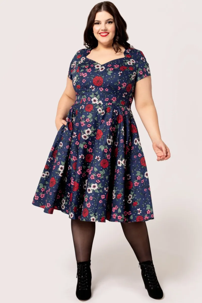 Hell Bunny Dresses|Vintage Dresses>Camellia Midi Dress Blue