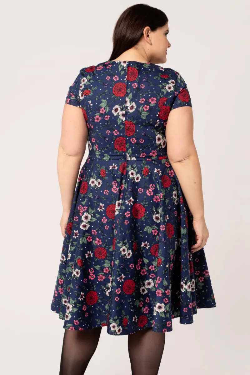 Hell Bunny Dresses|Vintage Dresses>Camellia Midi Dress Blue