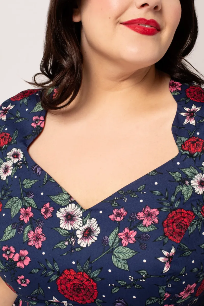 Hell Bunny Dresses|Vintage Dresses>Camellia Midi Dress Blue