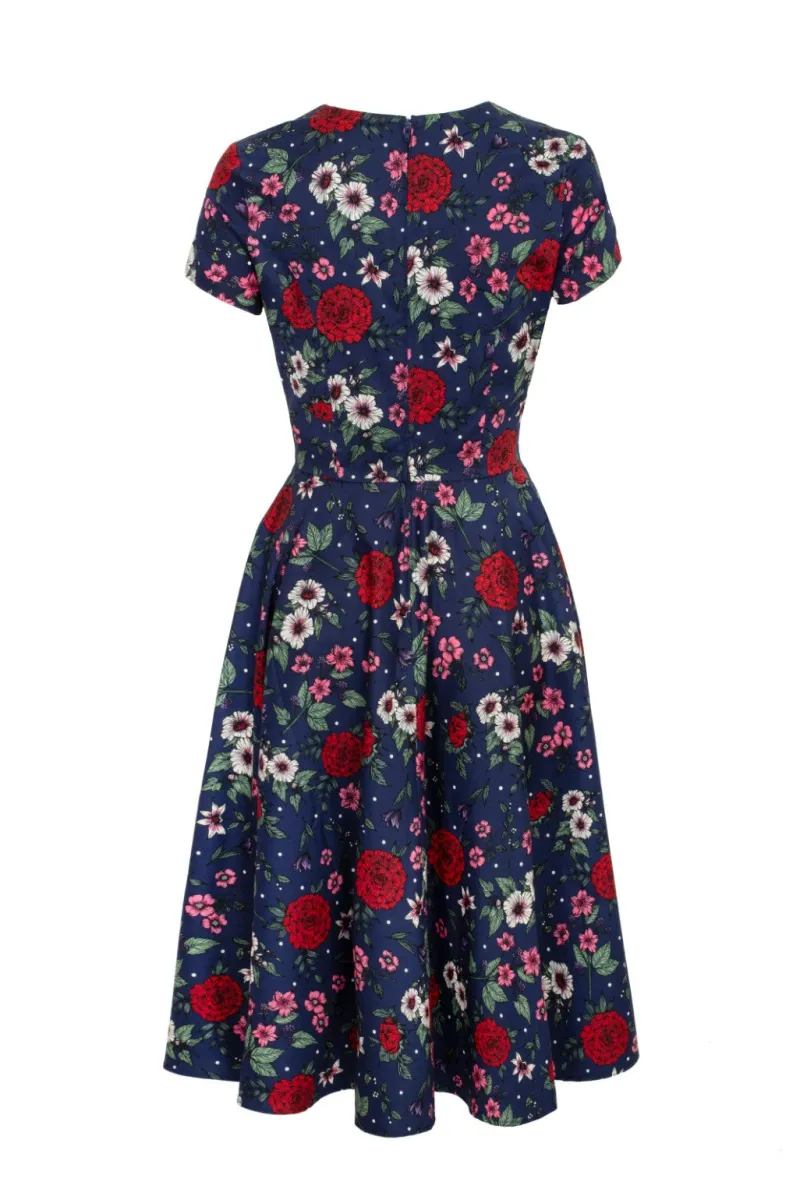 Hell Bunny Dresses|Vintage Dresses>Camellia Midi Dress Blue