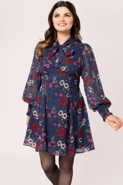 Hell Bunny Dresses|Vintage Dresses>Camellia Mini Dress Blue