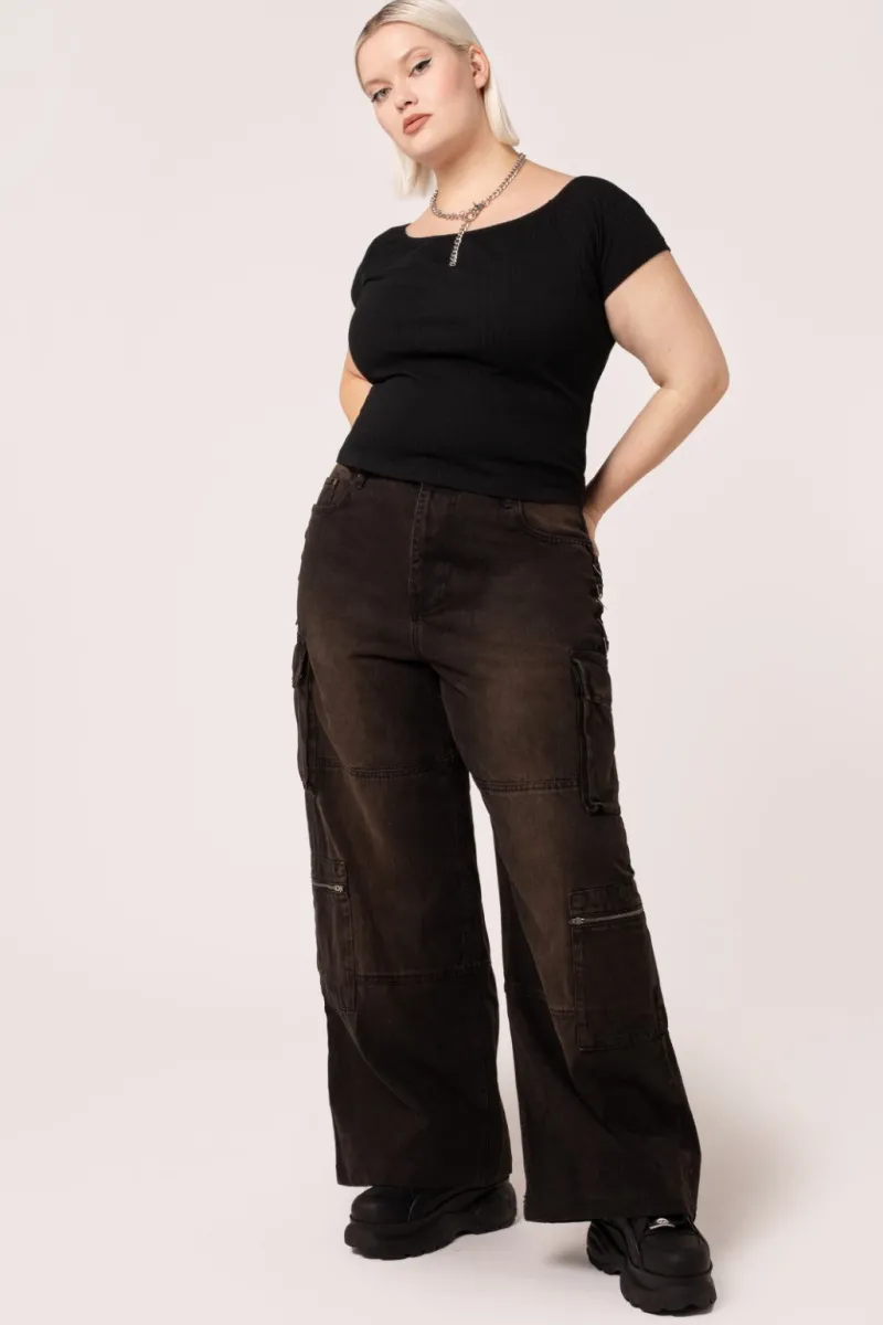 Hell Bunny Trousers & Shorts|Trousers & Shorts>Cameron Jeans - Short Length Brown