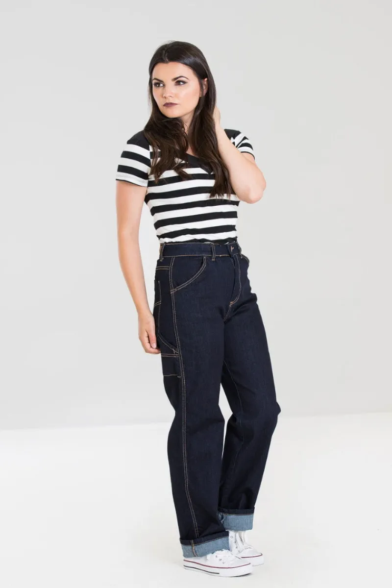 Hell Bunny Trousers & Shorts|Trousers & Shorts>Carpenter Denim Jeans Navy
