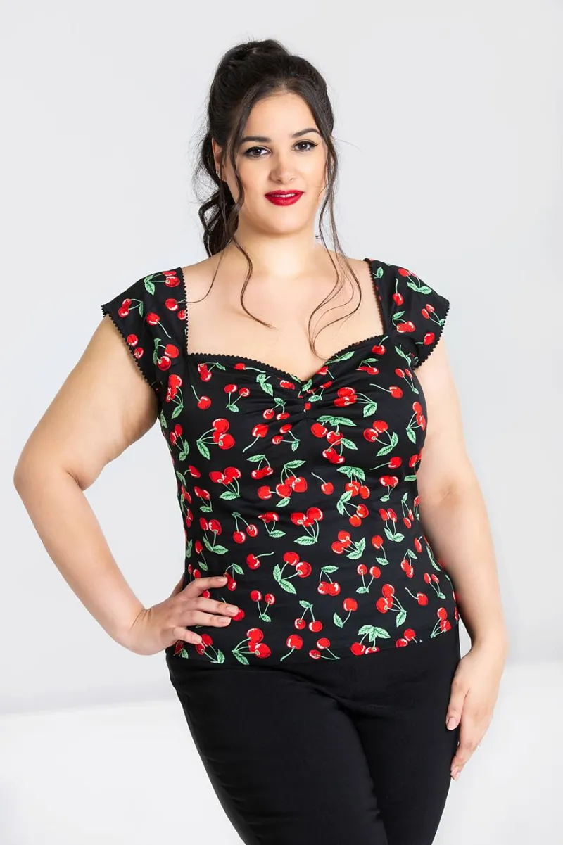 Hell Bunny Tops|Tops>Cherry Pie Top Black