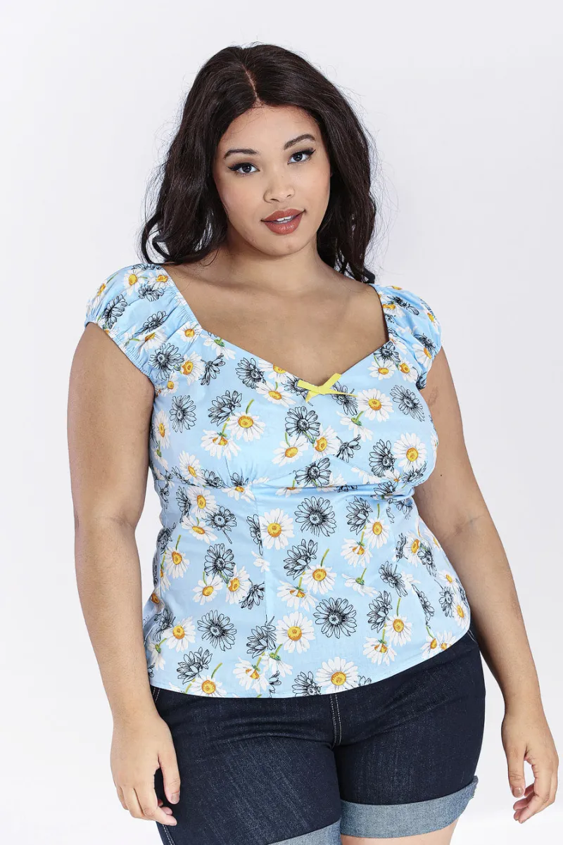 Hell Bunny Tops|Tops>Daisy Top Blue