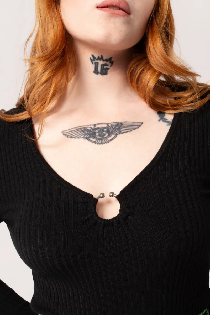 Hell Bunny Tops|Knitwear>Death Or Glory Top Black