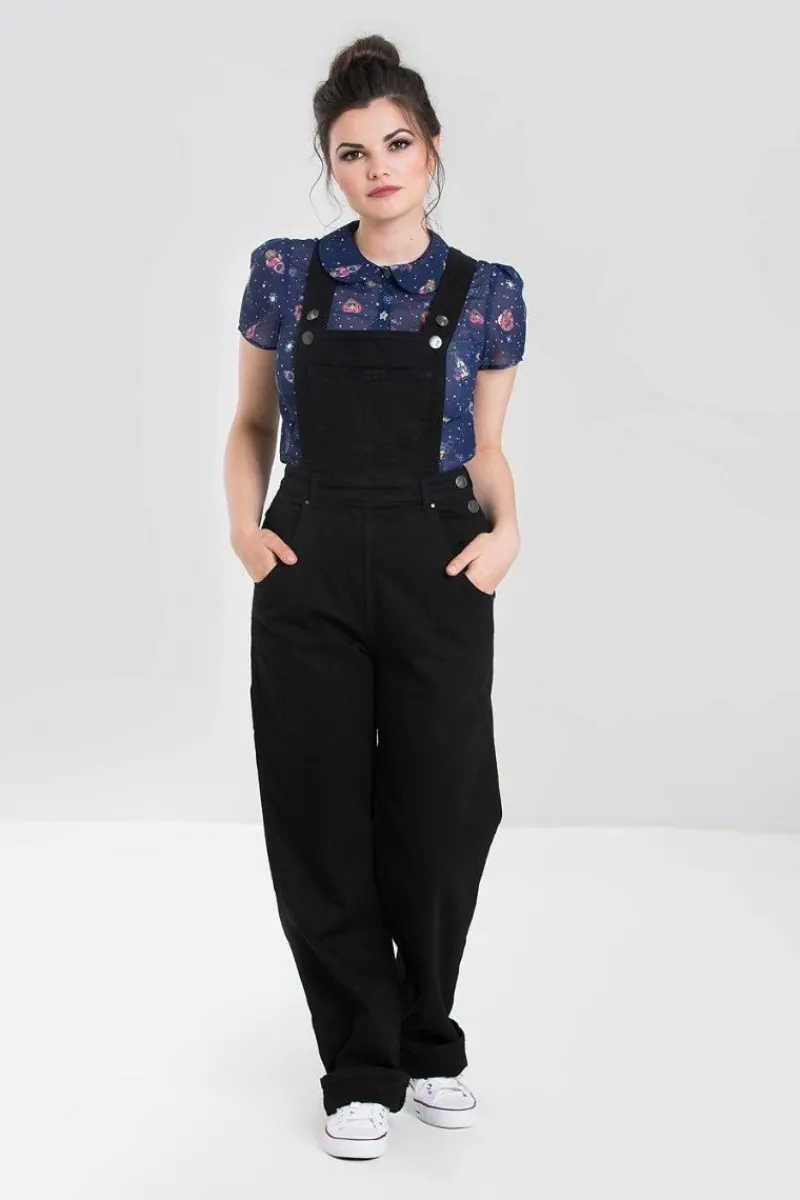 Hell Bunny Trousers & Shorts|Trousers & Shorts>Elly May Denim Dungaree Black