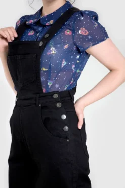 Hell Bunny Trousers & Shorts|Trousers & Shorts>Elly May Denim Dungaree Black