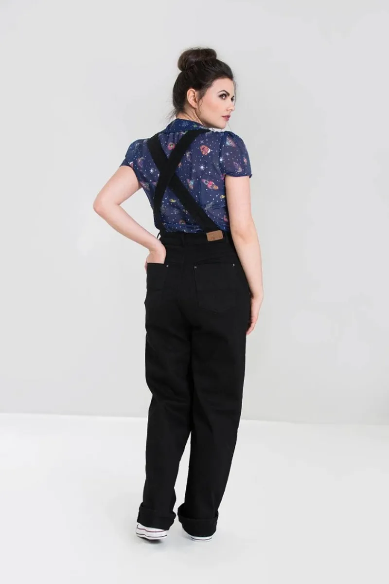 Hell Bunny Trousers & Shorts|Trousers & Shorts>Elly May Denim Dungaree Black