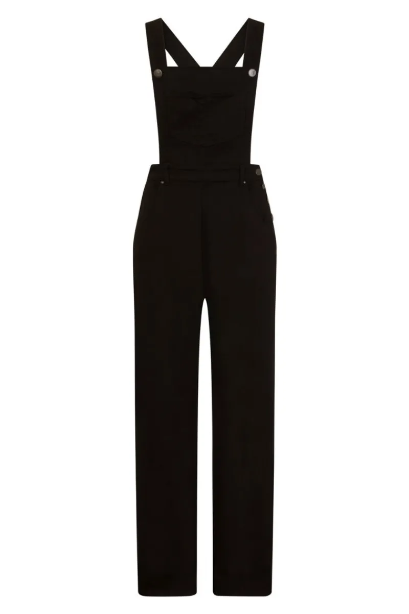 Hell Bunny Trousers & Shorts|Trousers & Shorts>Elly May Denim Dungaree Black