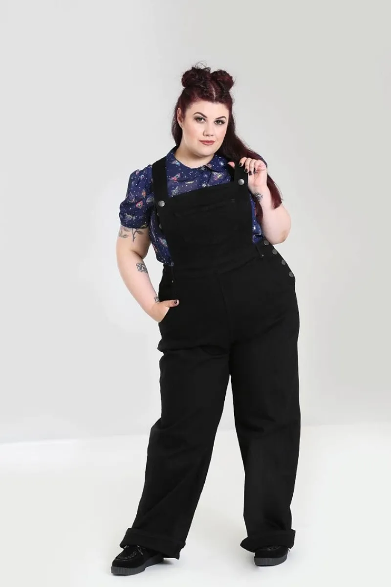 Hell Bunny Trousers & Shorts|Trousers & Shorts>Elly May Denim Dungaree Black
