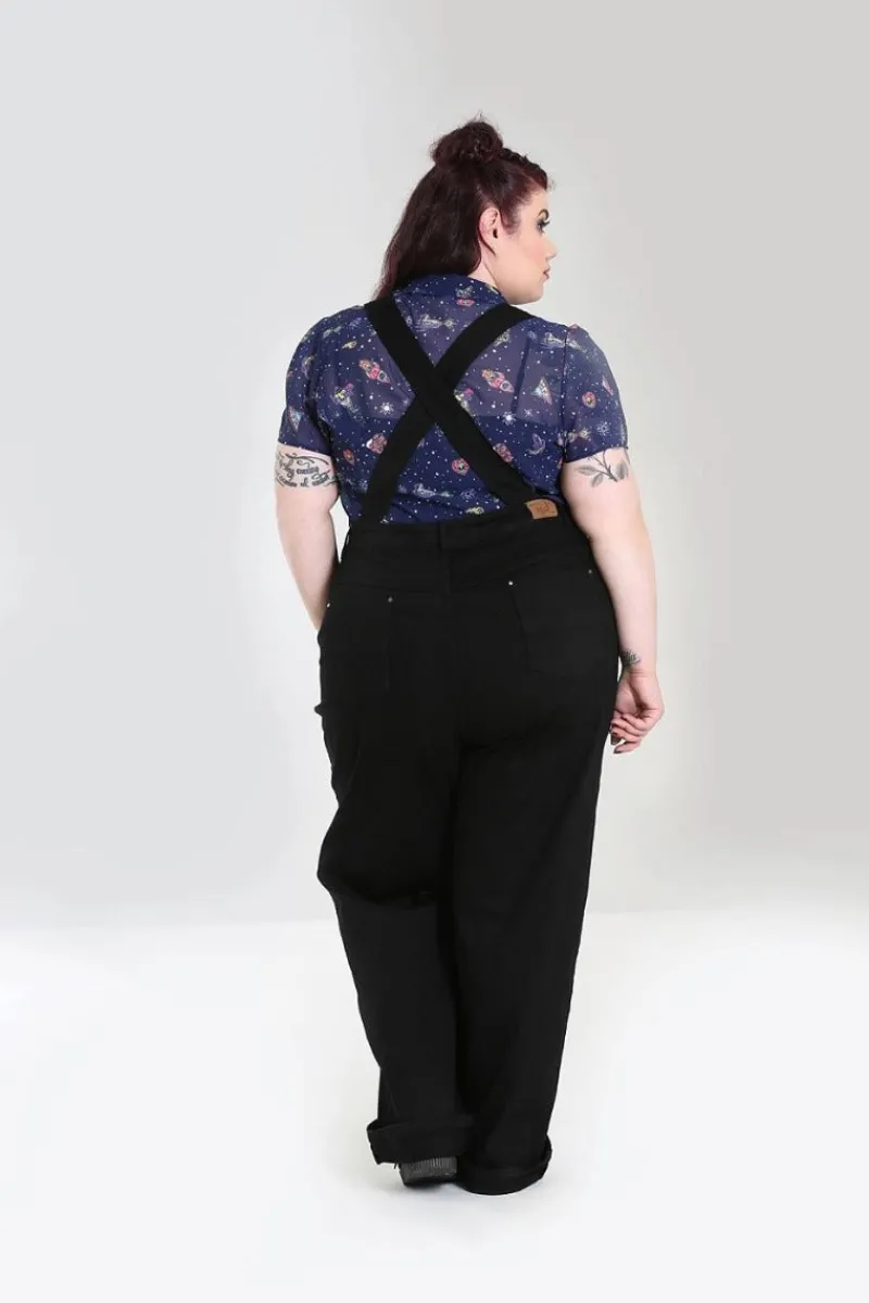 Hell Bunny Trousers & Shorts|Trousers & Shorts>Elly May Denim Dungaree Black