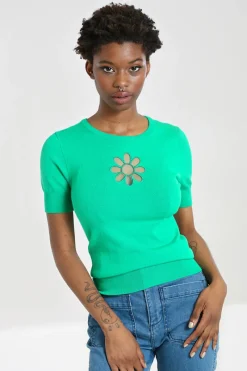 Hell Bunny Tops|Knitwear>Flower Power Top Green