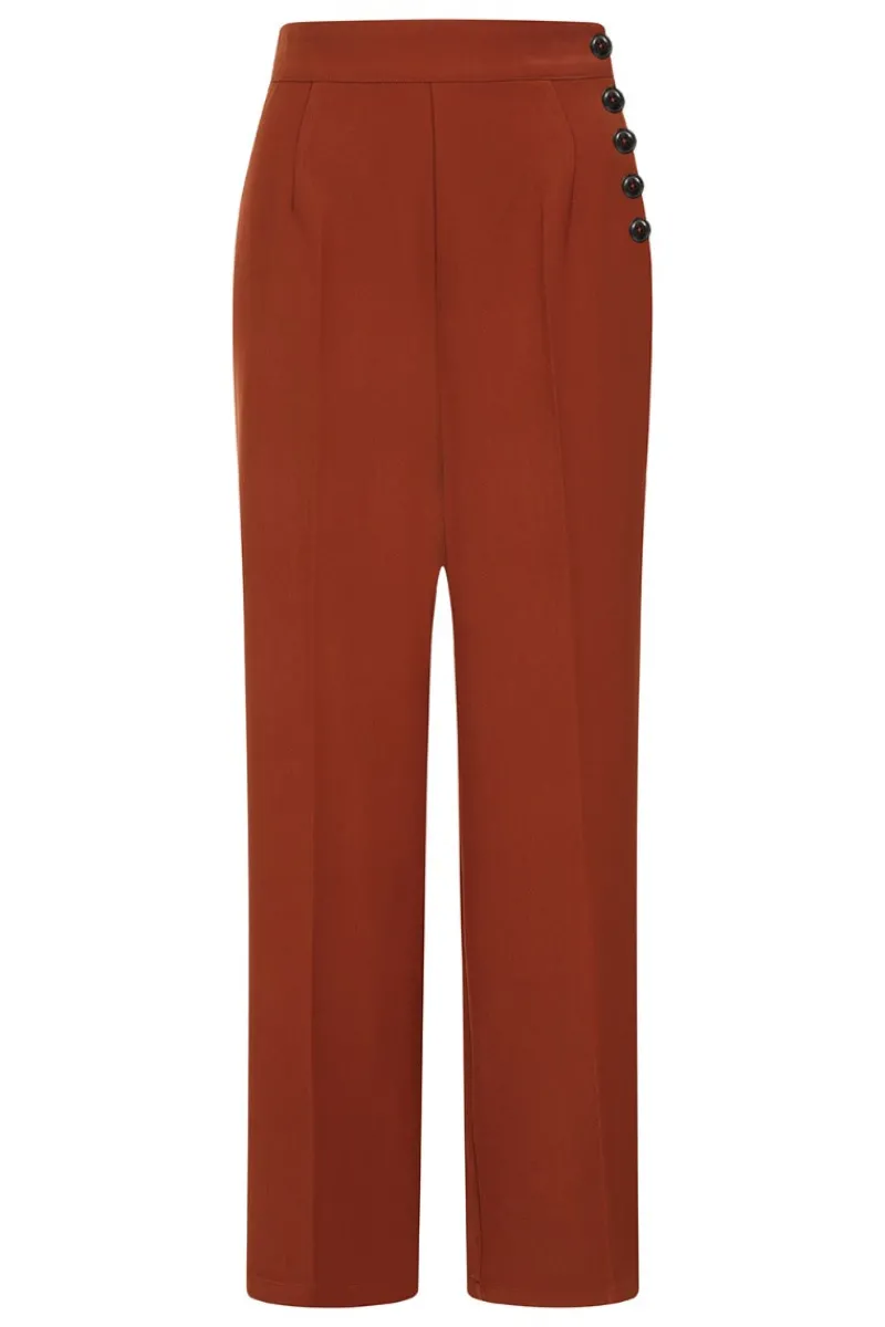 Hell Bunny Trousers & Shorts>Ginger Swing Trousers Brown
