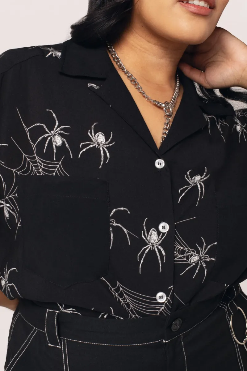 Hell Bunny Tops|Blouses>Grungy Spider Shirt Black