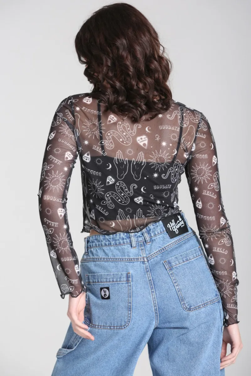 Hell Bunny Tops|Back In Stock>Hello Goodbye Mesh Top Black