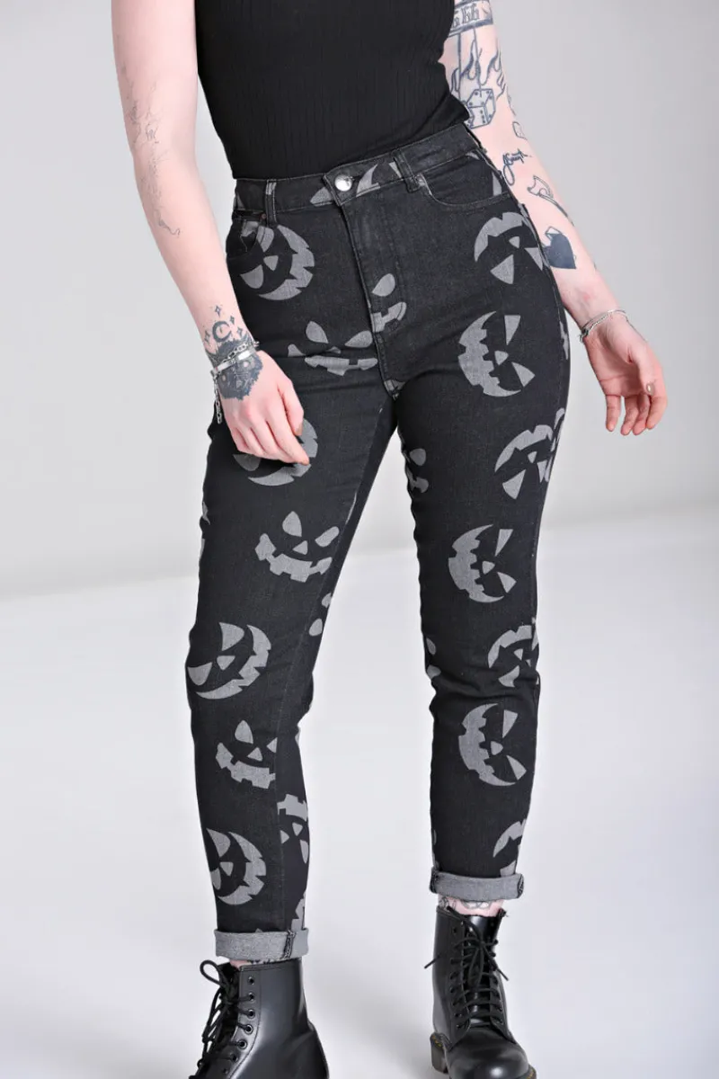 Hell Bunny Trousers & Shorts|Trousers & Shorts>Jack-O-Lantern Jeans Black