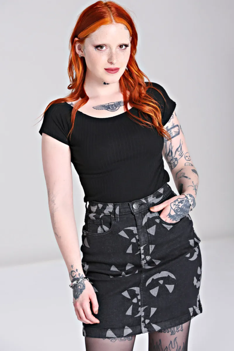 Hell Bunny Skirts|Denim>Jack-O-Lantern Skirt Black