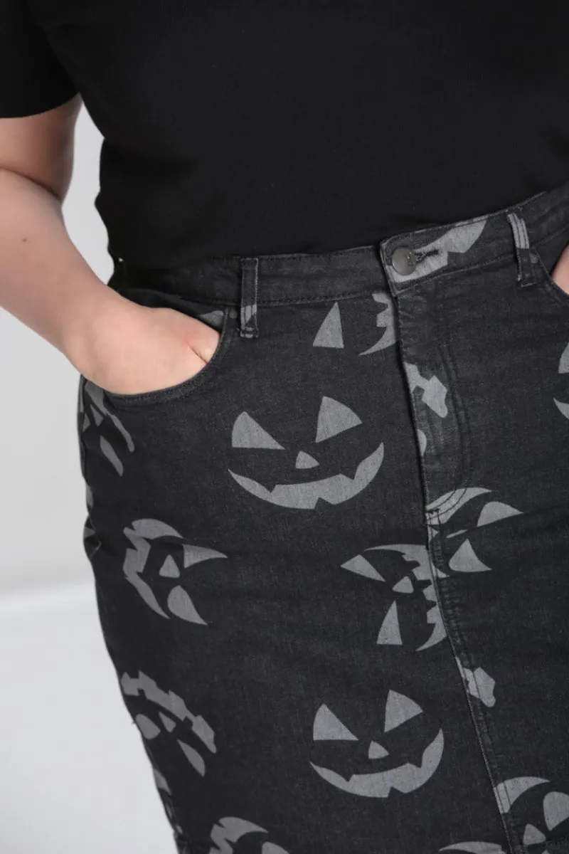 Hell Bunny Skirts|Denim>Jack-O-Lantern Skirt Black